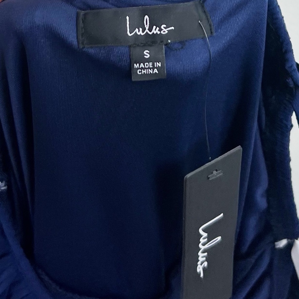 NWT Lulus Blowing Kisses Navy Blue Pleated One-Shoulder Mini Dress - Picture 6 of 8